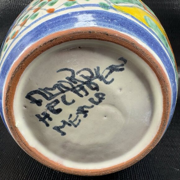Hand Made Mexican Pottery Talavera Large Jug Container Cookie Jar W Lid Vintage - Picture 4 of 15